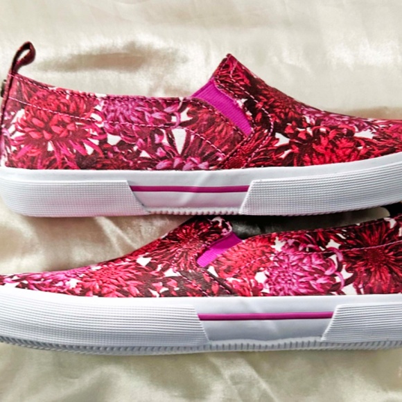 FLATS, ISAAC MIZRAHI, LADIES 8B, SLIP ON, CRYSANTHEMUM PINK MULTI, CANVAS, NEW - Picture 7 of 10